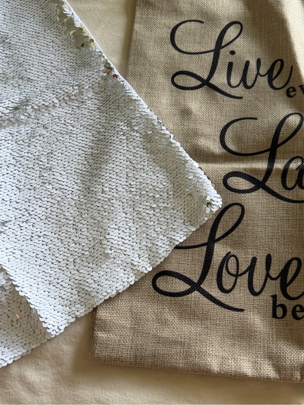 2 Brand New Pillow Cases Linen & Sequin  - White